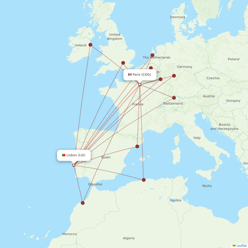 Air France flights between Paris and Lisbon