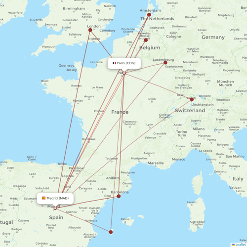 Air France flights between Paris and Madrid