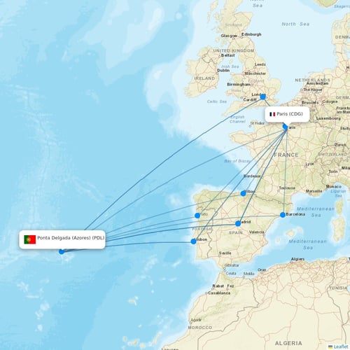 Azores Airlines flights between Paris and Ponta Delgada (Azores)