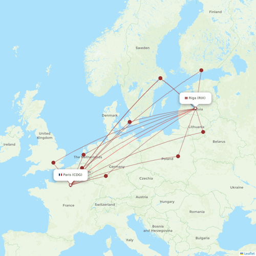 Air Baltic flights between Paris and Riga