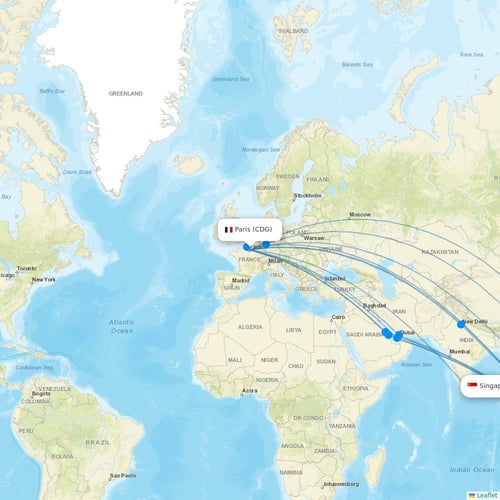 Singapore Airlines flights between Paris and Singapore