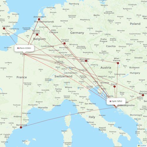 Croatia Airlines flights between Paris and Split
