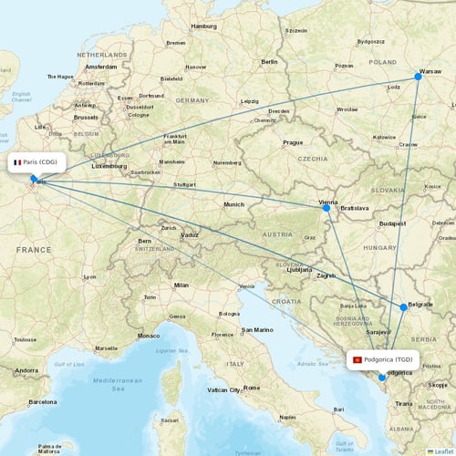 Interjet flights between Paris and Podgorica