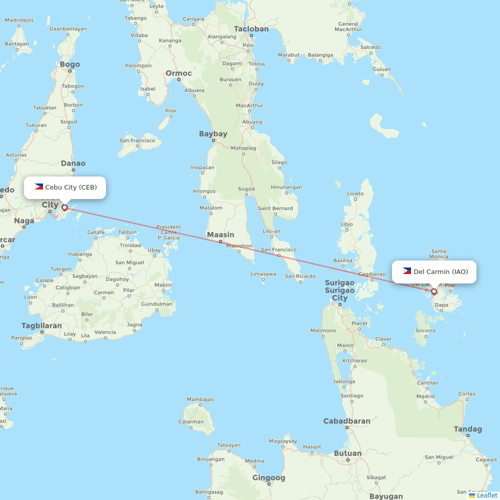 Philippine Airlines flights between Cebu City and Del Carmin