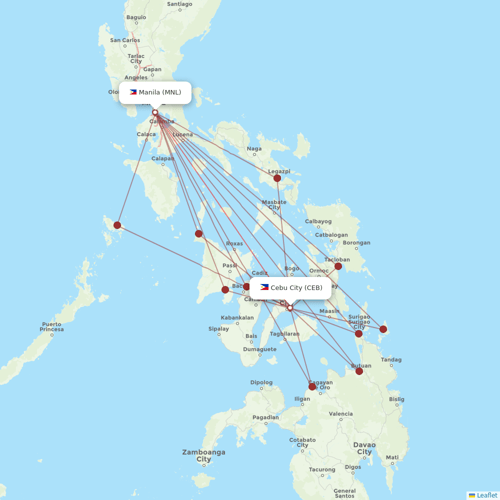 Philippine Airlines flights between Cebu City and Manila