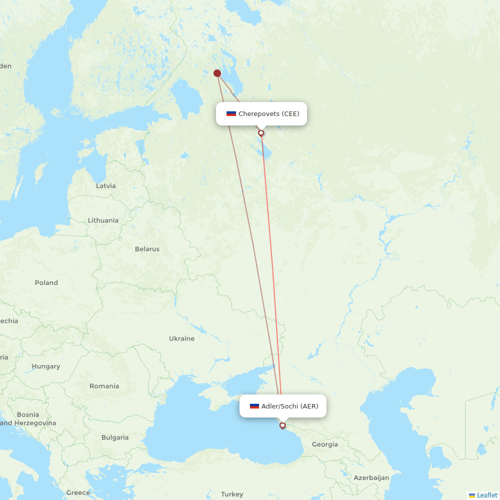 Severstal Aircompany flights between Cherepovets and Adler/Sochi
