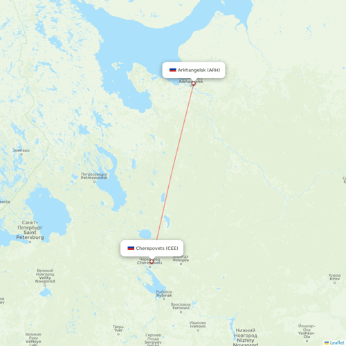 Severstal Aircompany flights between Cherepovets and Arkhangelsk
