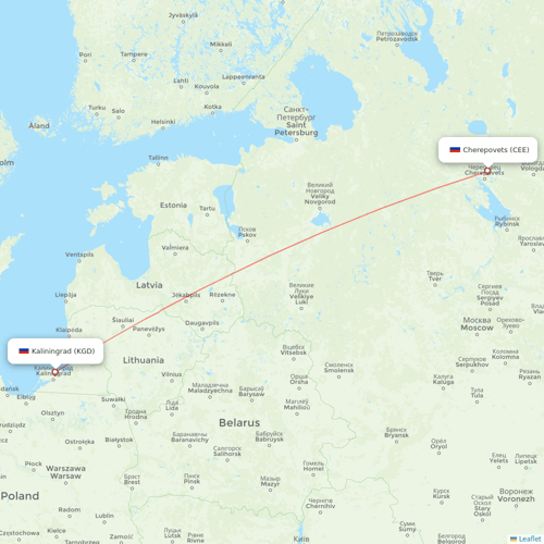 Severstal Aircompany flights between Cherepovets and Kaliningrad