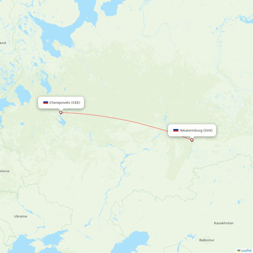 Severstal Aircompany flights between Cherepovets and Yekaterinburg