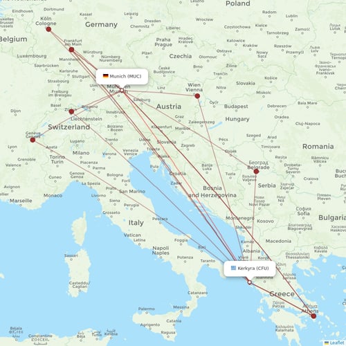 Condor flights between Kerkyra and Munich