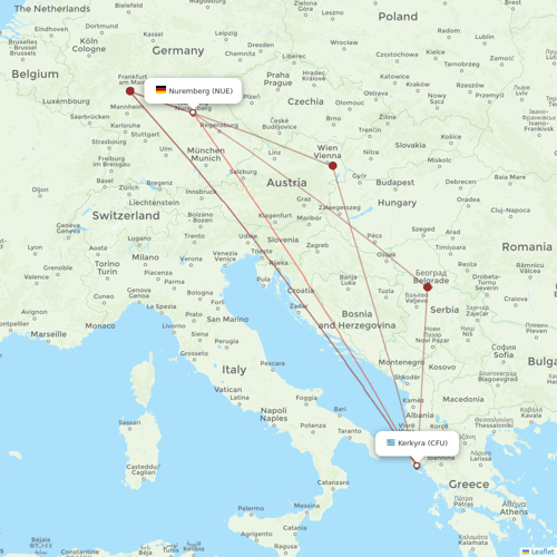 Corendon Airlines Europe flights between Kerkyra and Nuremberg