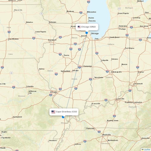 Contour Aviation flights between Cape Girardeau and Chicago