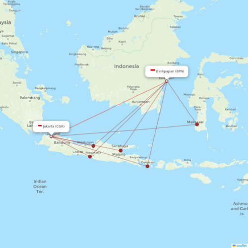 Lion Air flights between Jakarta and Balikpapan