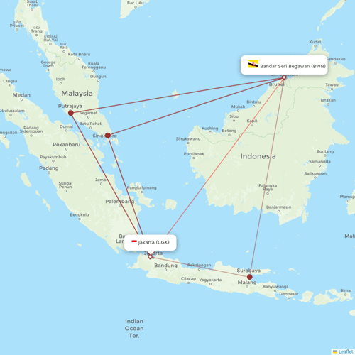Royal Brunei Airlines flights between Jakarta and Bandar Seri Begawan