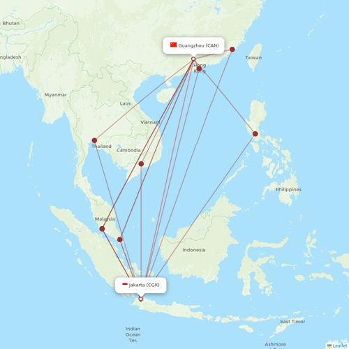 TransNusa flights between Jakarta and Guangzhou