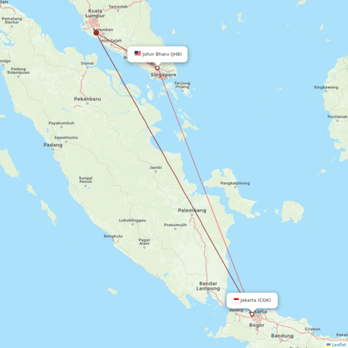 TransNusa flights between Jakarta and Johor Bharu