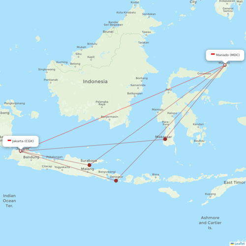Garuda Indonesia flights between Jakarta and Manado