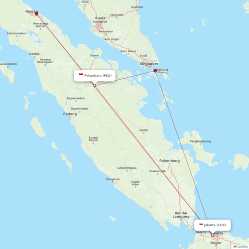 Apsara International flights between Jakarta and Pekanbaru