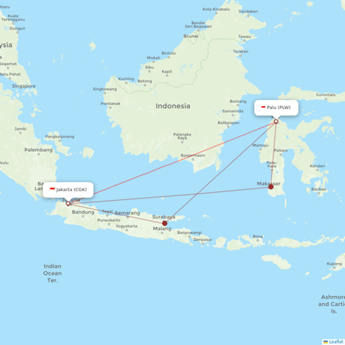 Batik Air flights between Jakarta and Palu