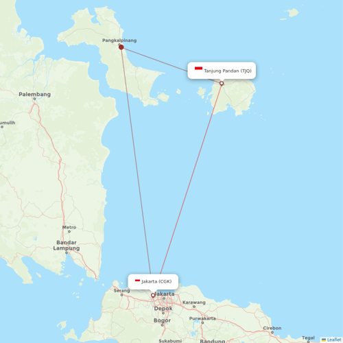 Sriwijaya Air flights between Jakarta and Tanjung Pandan