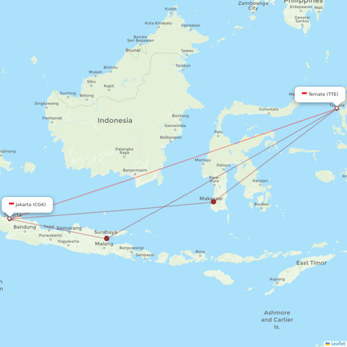 Garuda Indonesia flights between Jakarta and Ternate