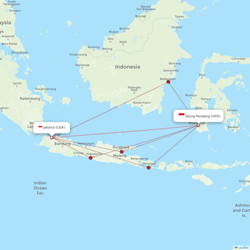 Garuda Indonesia flights between Jakarta and Ujung Pandang