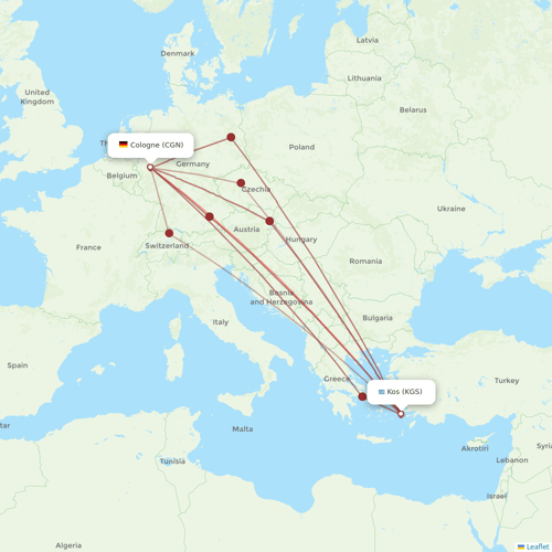 Atlasglobal flights between Cologne and Kos
