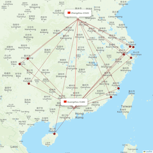 9 Air Co flights between Zhengzhou and Guangzhou