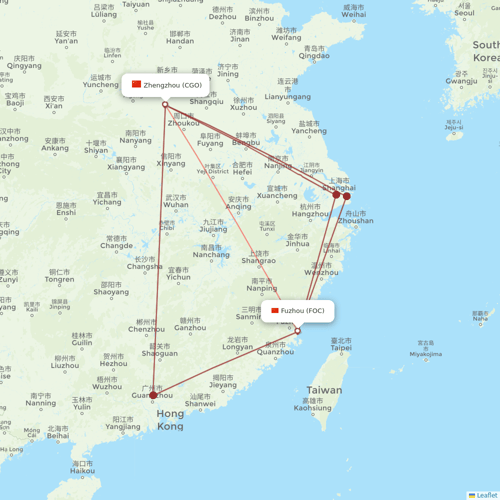 Fuzhou Airlines flights between Zhengzhou and Fuzhou