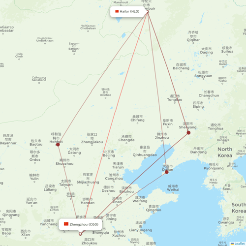 Lucky Air flights between Zhengzhou and Hailar