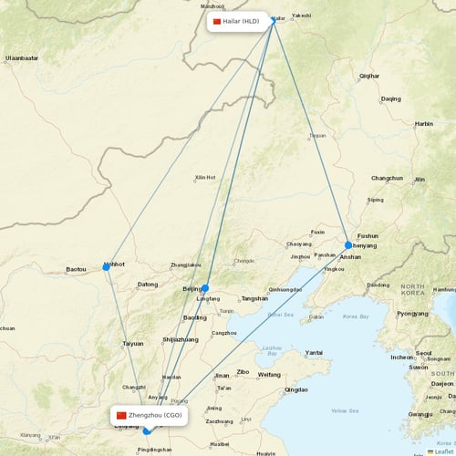 Lucky Air flights between Zhengzhou and Hailar