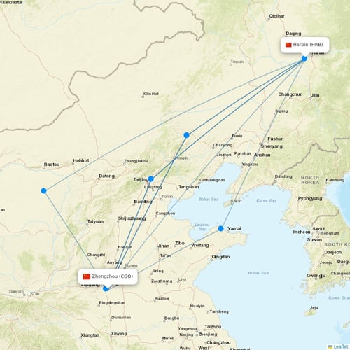 Jiangxi Airlines flights between Zhengzhou and Harbin