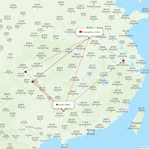 Air Guilin flights between Zhengzhou and Guilin