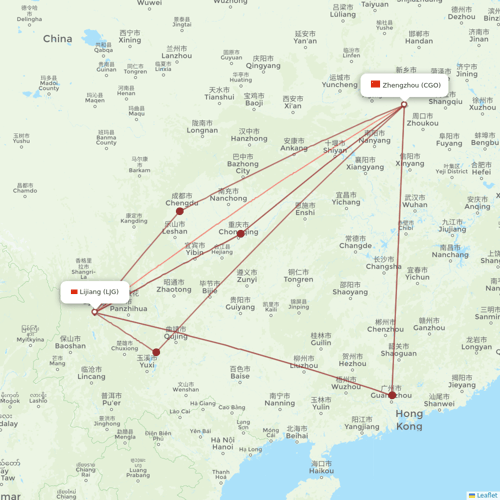 Lucky Air flights between Zhengzhou and Lijiang