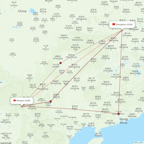 Kunming Airlines flights between Zhengzhou and Mangshi