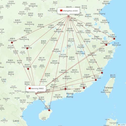 Shenzhen Airlines flights between Zhengzhou and Nanning