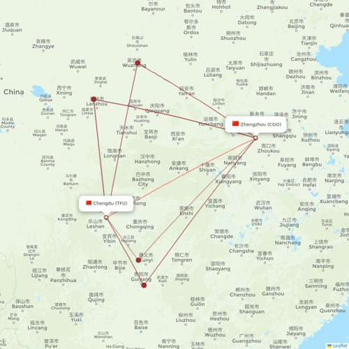 Jiangxi Airlines flights between Zhengzhou and Chengdu