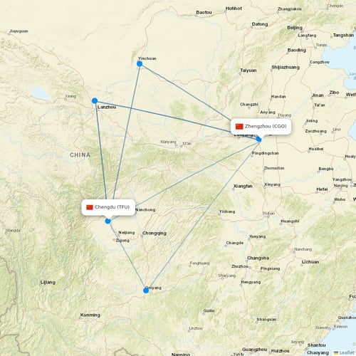 Chengdu Airlines flights between Zhengzhou and Chengdu