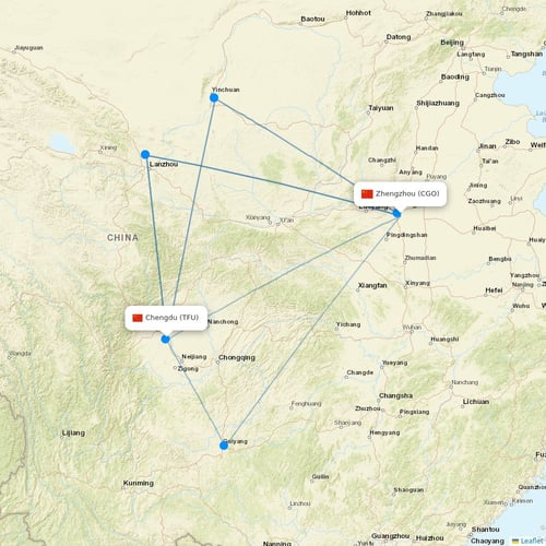 Jiangxi Airlines flights between Zhengzhou and Chengdu