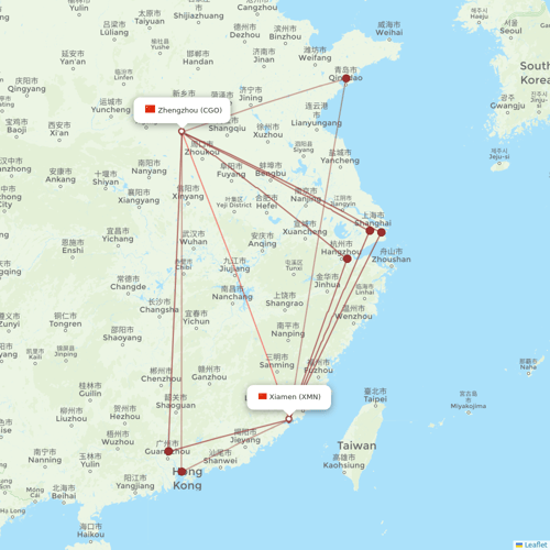West Air (China) flights between Zhengzhou and Xiamen
