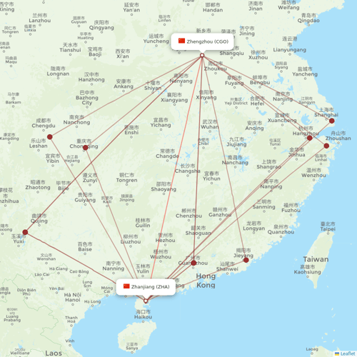 Urumqi Airlines flights between Zhengzhou and Zhanjiang