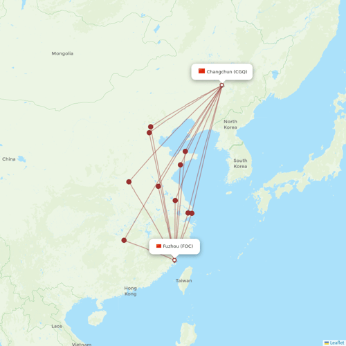 Fuzhou Airlines flights between Changchun and Fuzhou