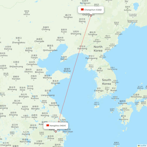 Hebei Airlines flights between Changchun and Hangzhou