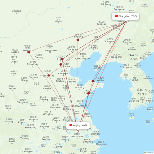 9 Air Co flights between Changchun and Nanjing
