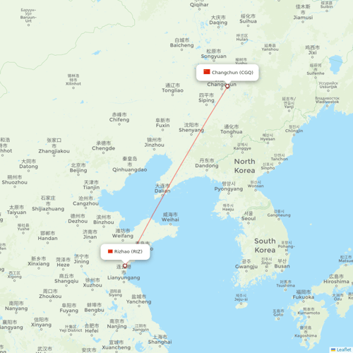 Air Changan flights between Changchun and Rizhao