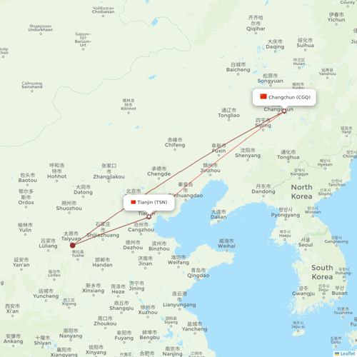 Qingdao Airlines flights between Changchun and Tianjin
