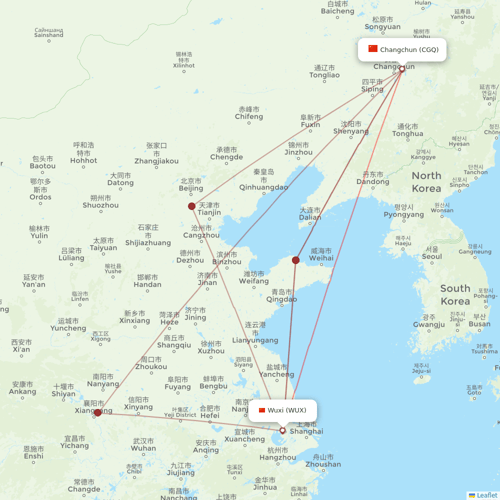 HongTu Airlines flights between Changchun and Wuxi