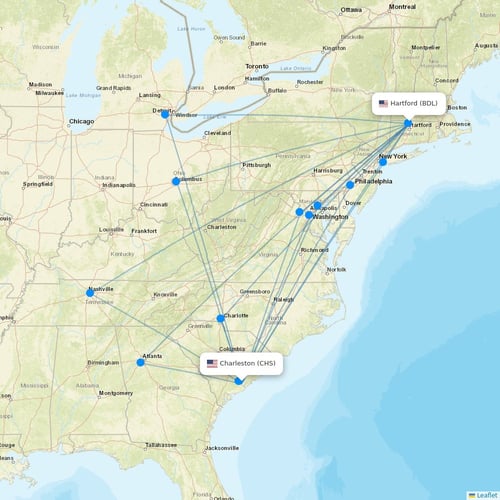 Breeze Airways flights between Charleston and Hartford