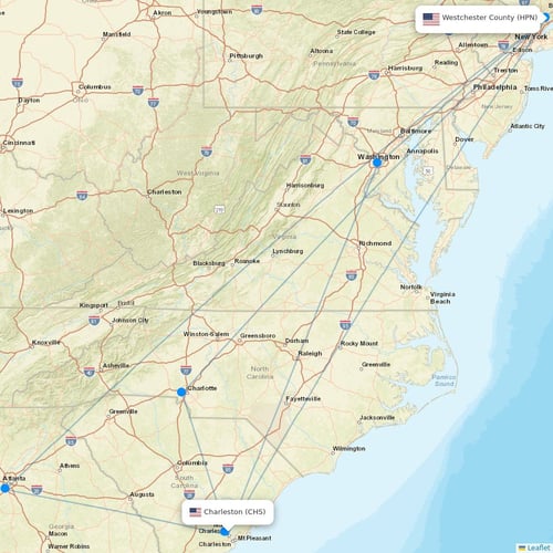 Breeze Airways flights between Charleston and Westchester County