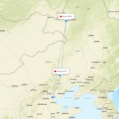 Tianjin Airlines flights between Chifeng and Hailar